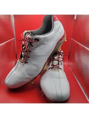 Footjoy Mens DNA Golf Shoes Size 9m Soft Spike Opti Flex Red And White Leather